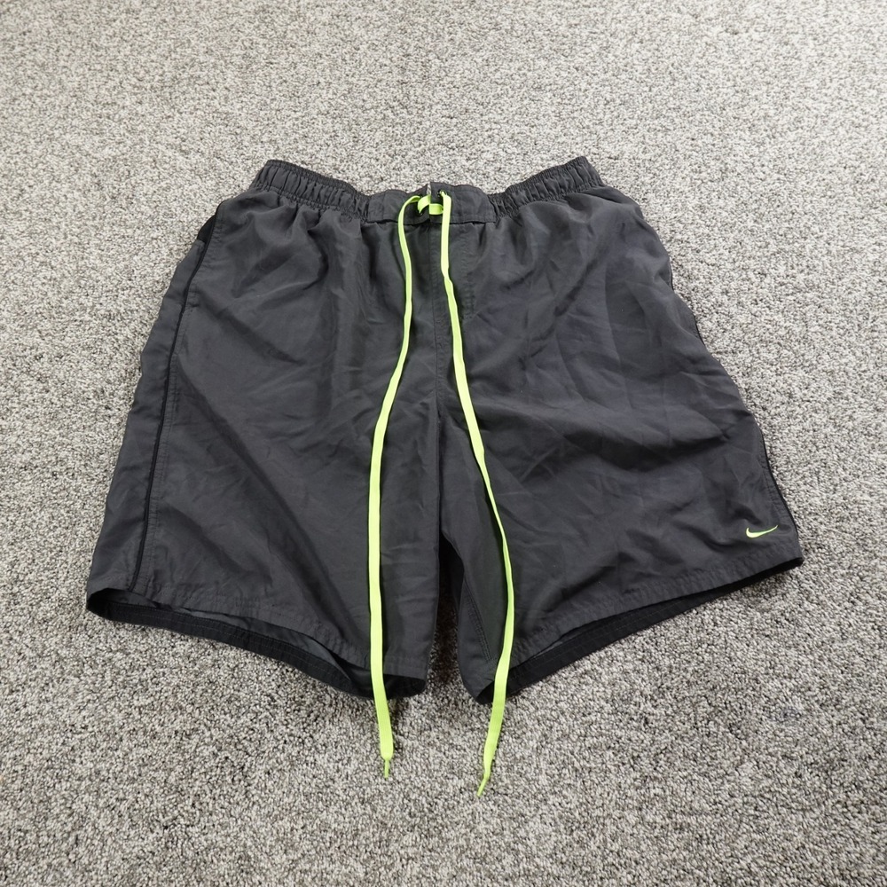 Nike‎ Shorts Mens XL Black Swoosh Lined Hybrid Gym Board Swim Trunks Drawstring